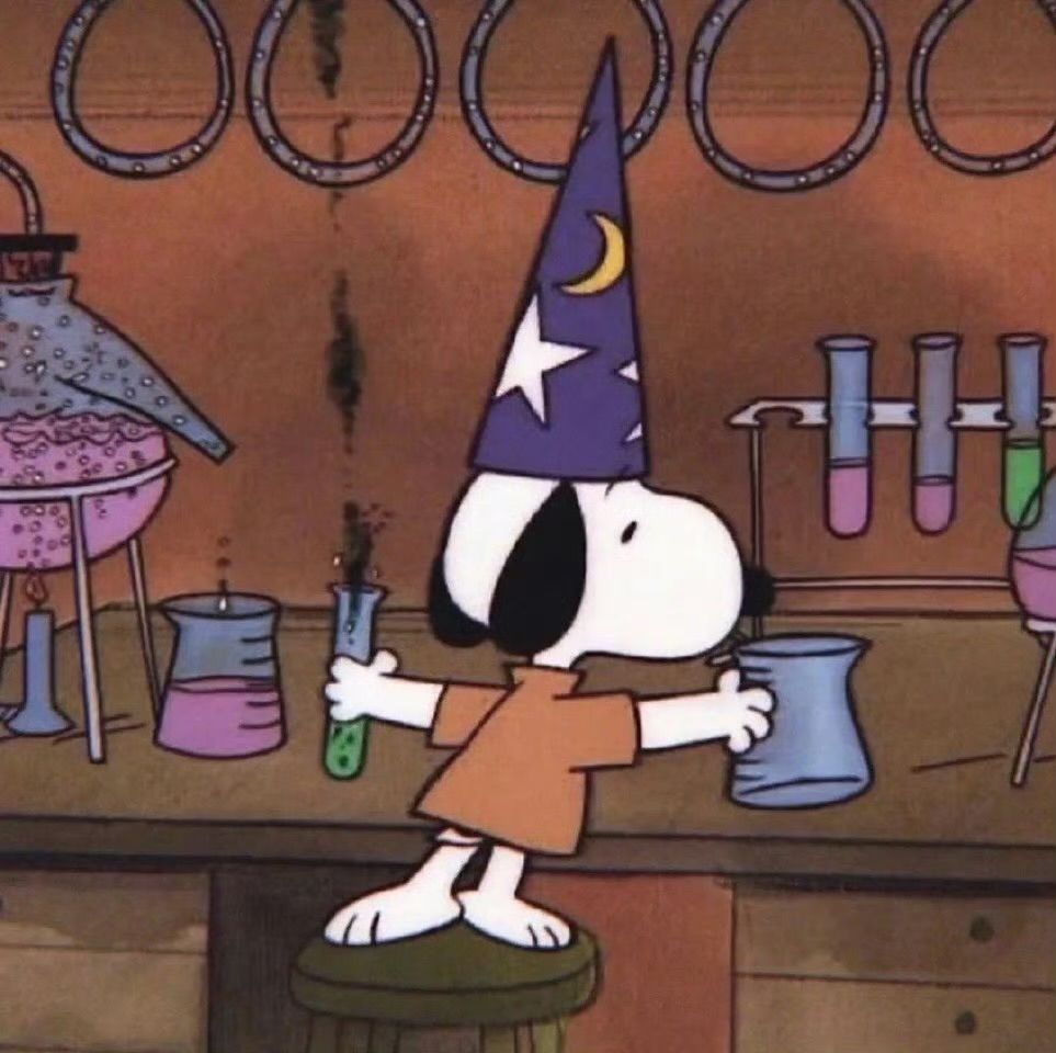 Snoopy working in a laboratory